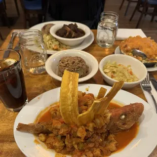 Snapper, peas and rice, Ox tail and Mac. &amp; cheese