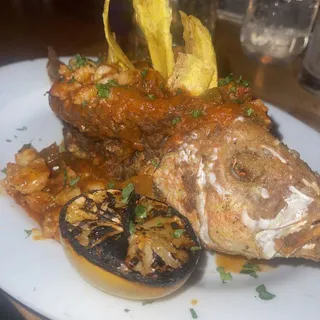Crispy Snapper Topped with Creole Shrimp