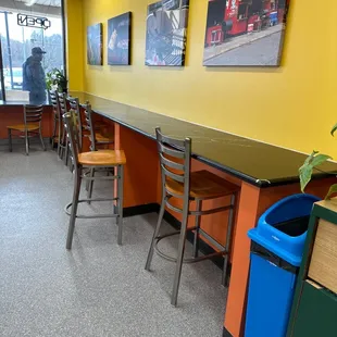 a row of bar stools in a restaurant