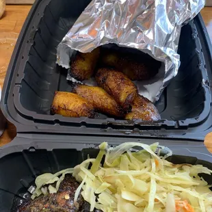 Fried Plantain and Jerk Chicken Dinner