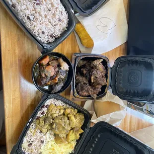 Curried Chicken Dinner Oxtail Dinner Jerk Drumettes 7 piece Beef Pattie Coco Bread