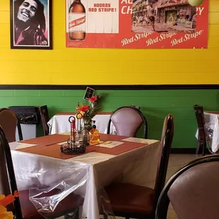 a table and chairs in a restaurant
