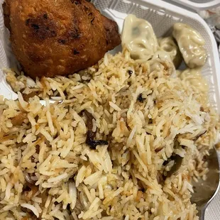 chicken bryani momo samosa $20