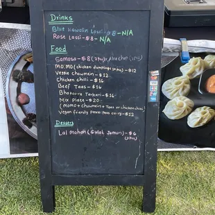 a chalk board with a menu on it