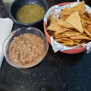 Not your typical chip &amp; salsa, they add BEANS! Yum.