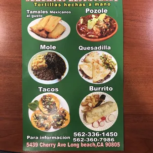Call in the morning and ask what dishes they'll have for that day. One weekends they have pozole, birria, and menudo.