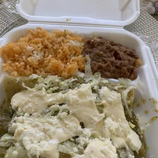 Green Enchiladas which tastes great and not spicy. Normally I would refer to them as enchiladas suizas.