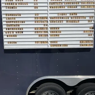 Menu as of March 2022