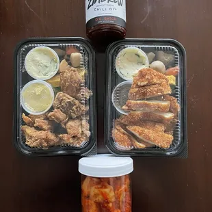 Zindrew chili oil, karaage bento, katsu bento