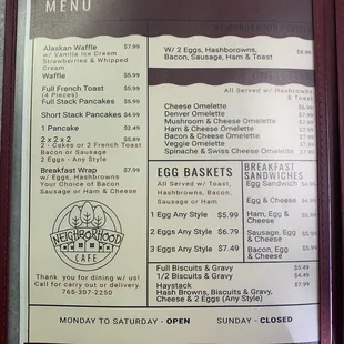 Breakfast menu