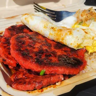 Neighborhood plate, (longanisa patty, eggs, garlic fried rice)