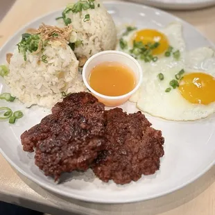 The Neighborhood Plate.  Garlic rice with house made pork longanisa