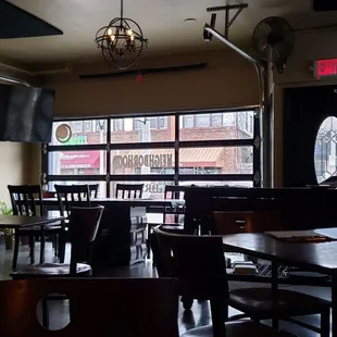 tables and chairs in a restaurant
