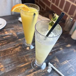 Brunch mimosa and piña colada drink