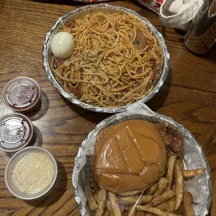 Haitian Spaghetti &amp; Spring Street Spicy Chicken Sandwich**