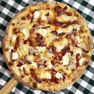 Rotating Pizza Lab: &quot;Red &amp; Gold&quot;

Red sauce base with aged mozz, soppressata, Fresno chilis, San Joaquin Gold cheese, ricotta, honey