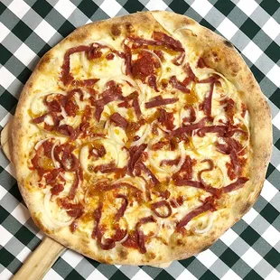 Rotating Pizza Lab: &quot;Spice Jam&quot;

Red sauce base with aged mozz, ghost pepper cheddar, hot capocollo, sweet onion &amp; fig jam.