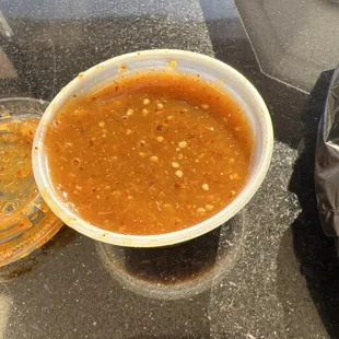 Red salsa.  Delicious and spicy