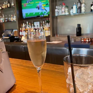 Champagne and football at the bar