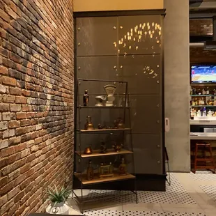 a brick wall in a restaurant