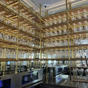 View of lovely glasses behind bar area