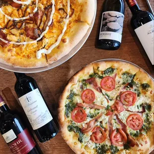Pizza Uncorked! A medium Artisan Pizza with a bottle of wine for $35 on Mondays and Tuesdays!