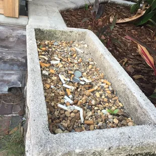 Alongside the take out area, be a good "neighbor" and clean out or actually use it as a planter. Not an ashtray!