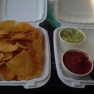 Excellent chips with guacamole , salsa and small side of black bean and corn salsa.