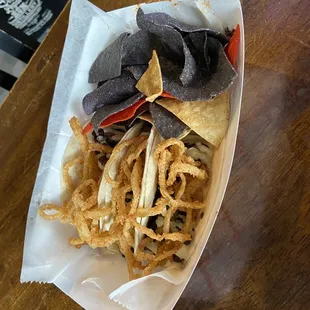 Mushroom + fried onion tacos