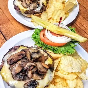 The Classic Chubby Burger served with Chips and a pickle