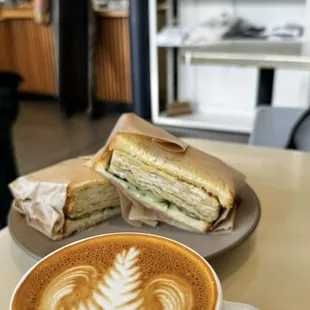 Cappuccino $5 Japanese Tamago sando (rolled scramble, cucumbers, mayo) $12 + tax &amp; tip -$21