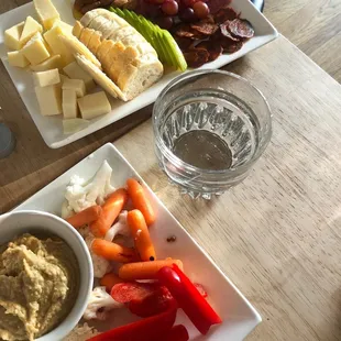 Meat and cheese plate and hummus! All was delicious