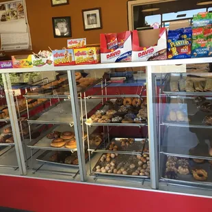 donuts in a display case