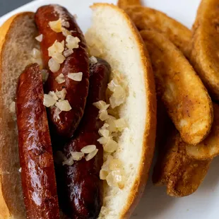 a hot dog and french fries