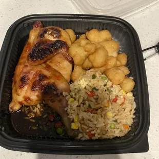 Lunch special 1/2 teriyaki chicken, fried rice, fried cauliflower $16 delicious! Follow their instagram for weekly lunch specials