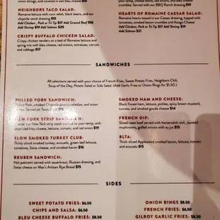 Menu back side