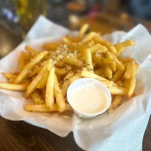 Garlic parmesan fries with a side of ranch