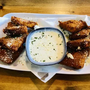 Fried Mozzarella wedges and seasoned dressing