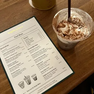 Food menu and iced tiramisu latte 10/10