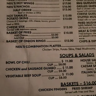 The menu