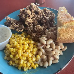 Chicken Livers.  Corn. Northern beans. Cornbread.  Wednesday Lunch Special