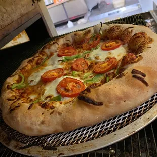 a pizza in the oven
