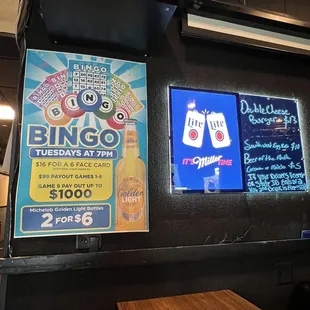 Bingo every Tuesday night.