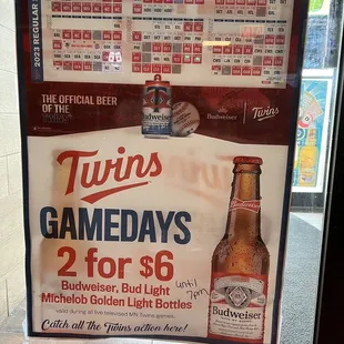 Bud specials during Twins' game days.