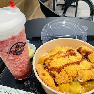 Strawberry Cheese Foam and Pork Katsu Curry Rice