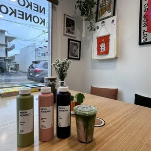 variety of drinks. Strawberry matcha was great!