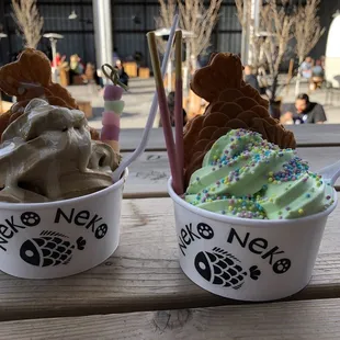 Salted caramel and pistachio taiyaki bowls