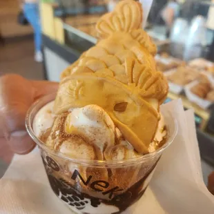 Vanilla Ice Cream with Caramel, Chocolate, and Twix Dust