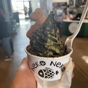 Black sesame with Oreo crumbs and matcha powder