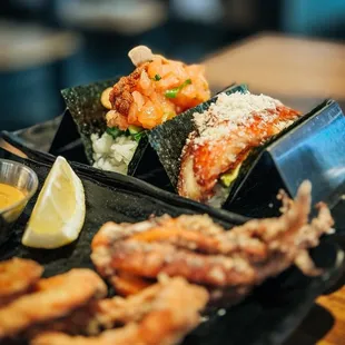 Fried Ika/Unagi Tekka/Spicy Salmon Tekka